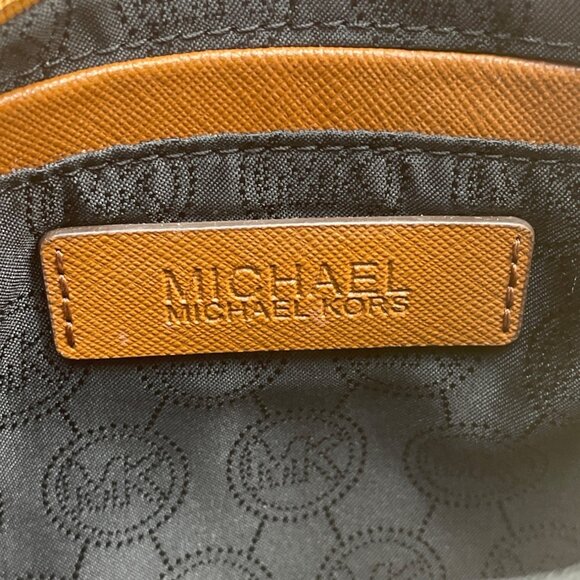 Michael Kors Black Nylon Brown Faux Leather & Front Pocket Evening Clutch Sz S - Picture 9 of 12